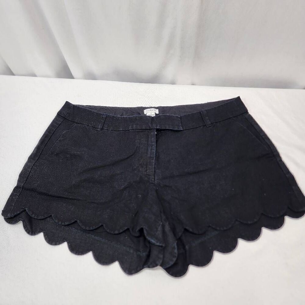 J. Crew Womens 15 Shorts Linen Blend Hook Eye Closure Scallop Hem Black